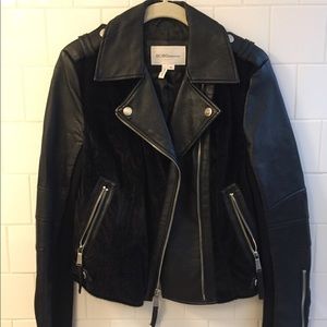 BCBGeneration Faux Leather and Fur Moto Jacket
